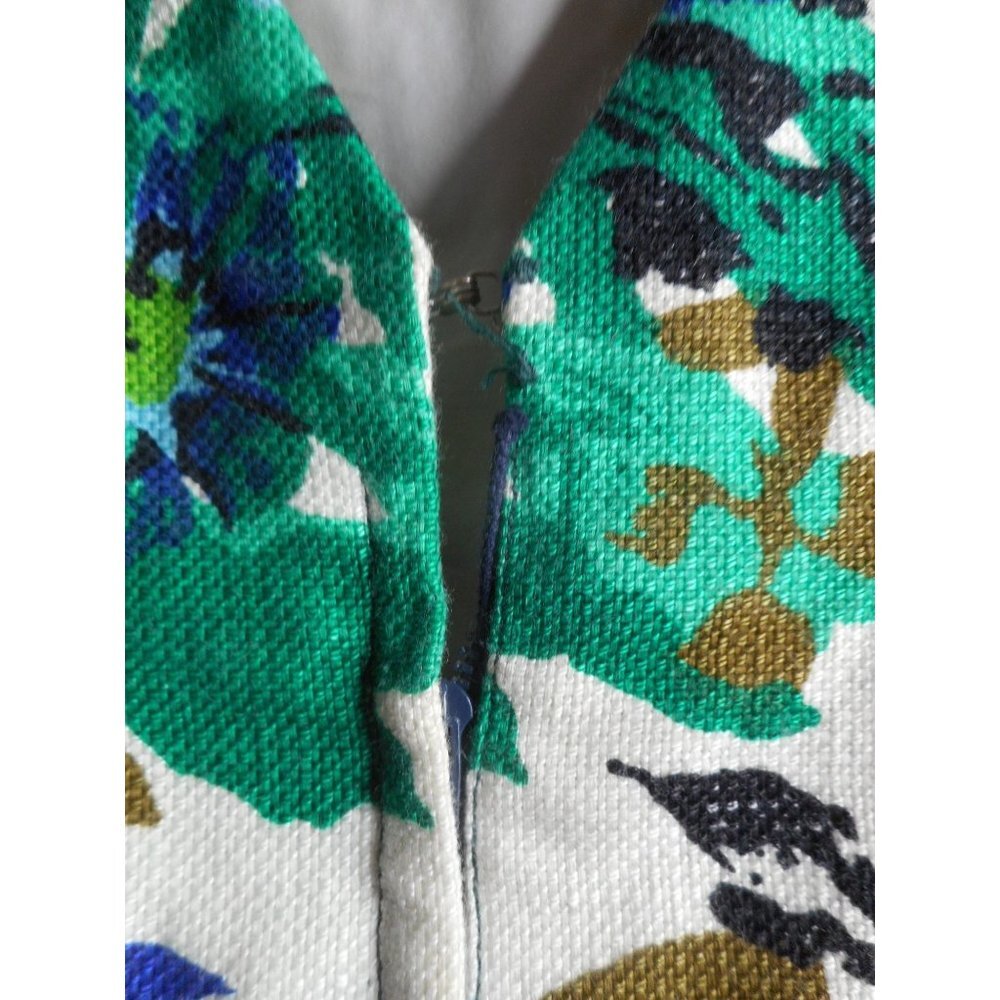 Vintage Floral V Back Handmade Lined Sleeveless Dress 1960s zip back Sz M - Picture 6 of 7